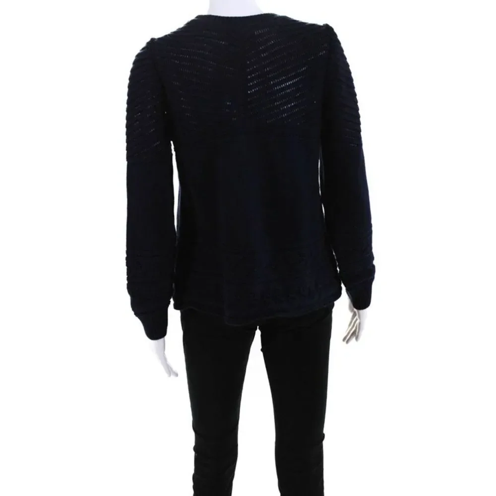 Ba&Sh Women's Cotton Long Sleeve Crewneck Pullover Sweater Navy Size 6 - Picture 3 of 6